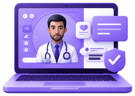 A laptop showing a video consultation with a surgeon