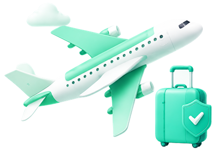 An aeroplane and a suitcase marked as covered